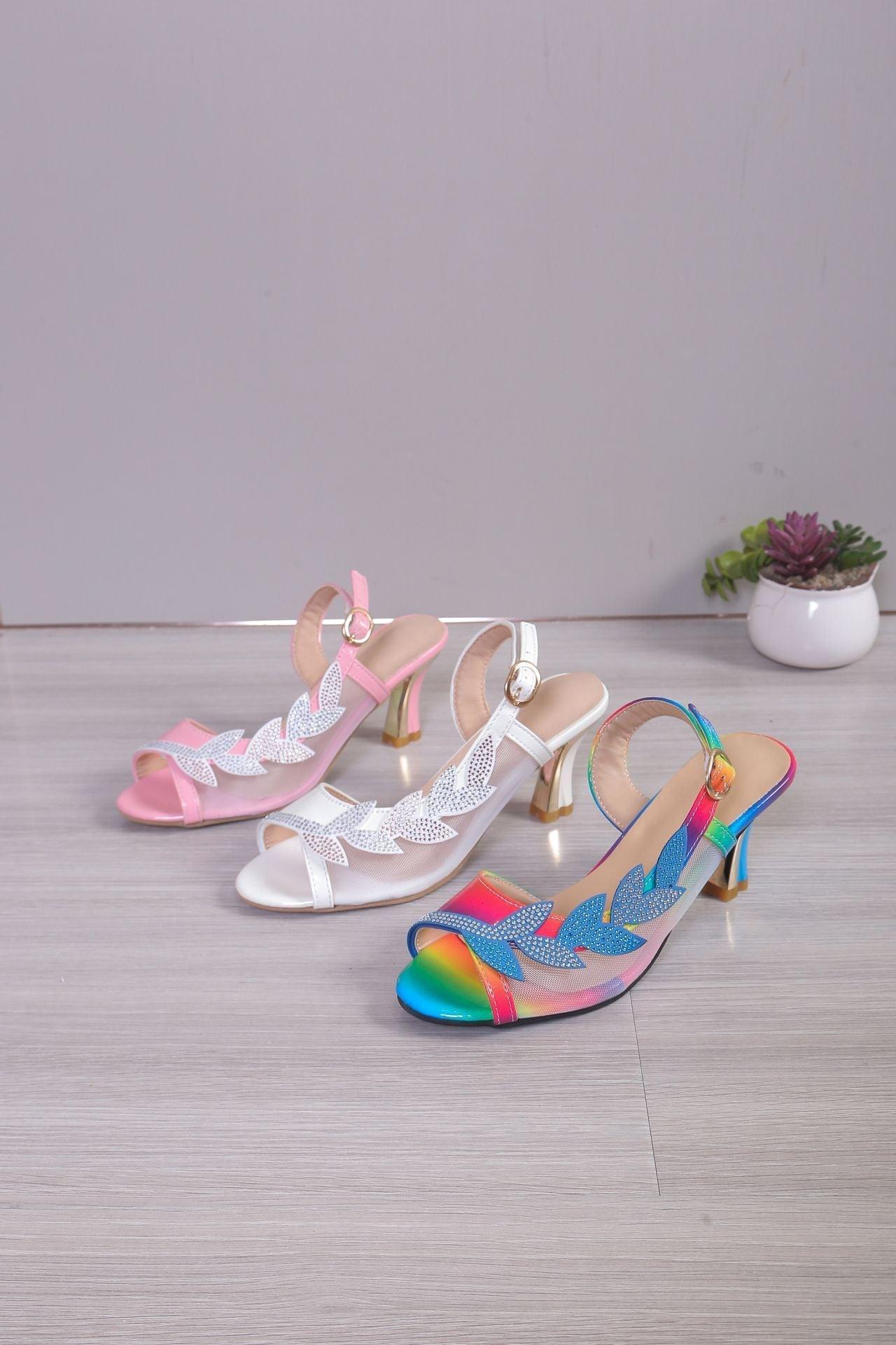 Summer New High Heel Sandals Stiletto Heel Rhinestone Buckle Sandals Fashion Sexy High Heels