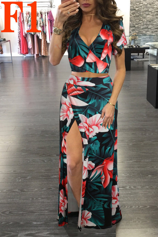 Printed Floral Dress Two-piece Suit For Women