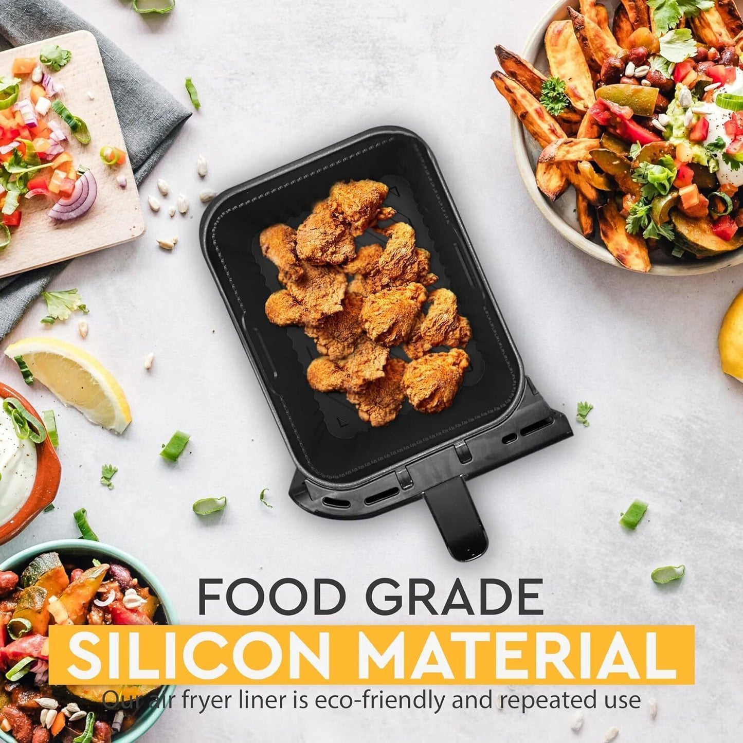 2 PCS Air Fryer Silica Gel Baking Pan Dual Basket Liner Handle Baking Oven New