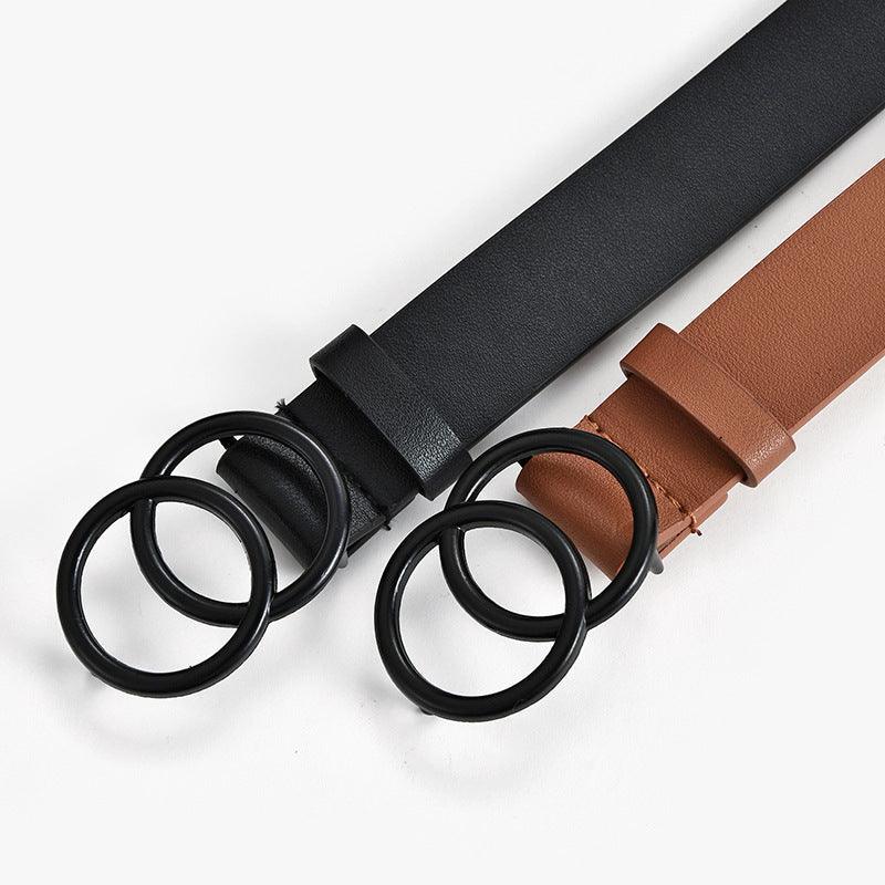 New Double Circle Black Buttons Women's Solid Color Fashion Decorative Belt