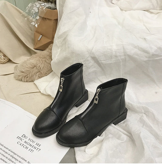 Martin boots female summer British style Korean version of the wild student guidi white front zip short boots