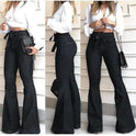 Micro elastic lace-up flared pants