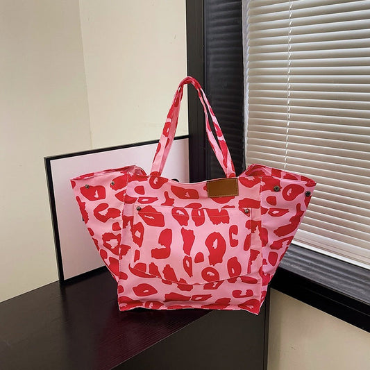 Popular Leopard Print Large Capacity Nylon Canvas Tote Dot Bag