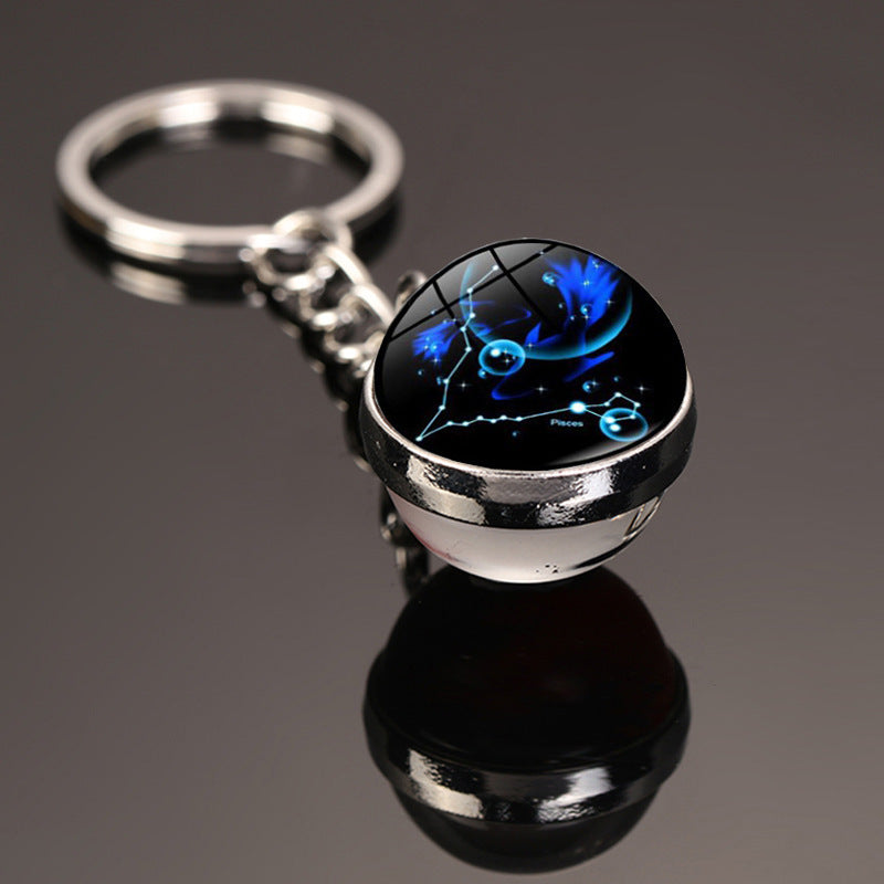 Starry Sky Twelve Constellation Keychain Time Gemstone Double Sided