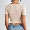 Women's Sunken Stripe Rib Lace-up Square Collar Top