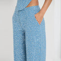 Fashion Denim Sequined Tube Top Wide Leg Pants Suit