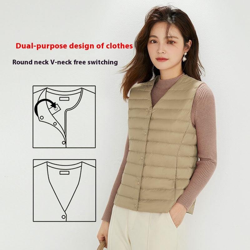 Women's Liner Waistcoat Lightweight Vest Down Jacket Round Neck Thin Lightweight