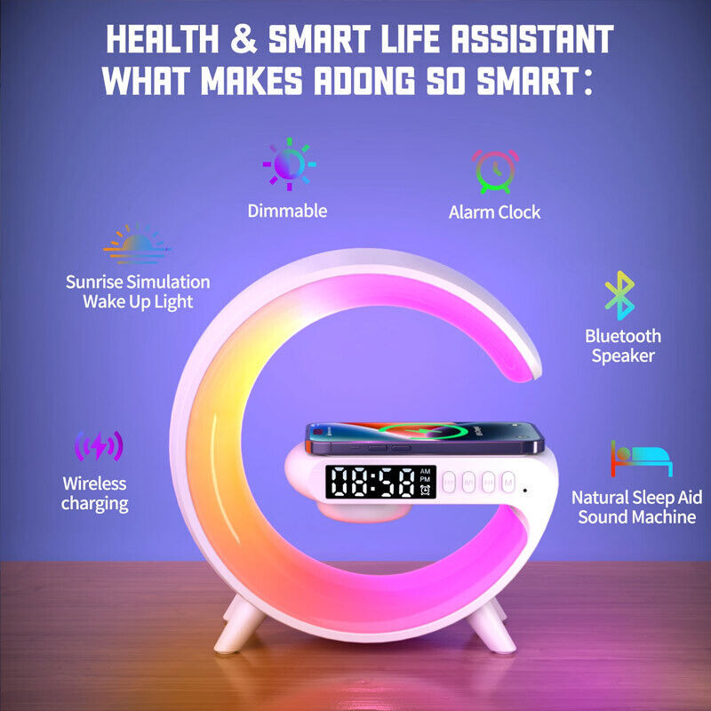 3in1 Smart G Lamp Bluetooth Speaker Wireless Charger RGB Alarm Clock Night Light