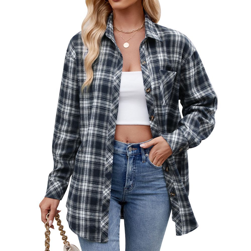 Women's Casual Fashion Hot Girl Loose Plaid Shirt