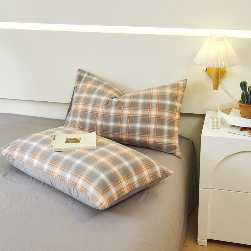 Washed Cotton Pillowcase Yarn-dyed Double-piece Types A And B Single Pillowcase