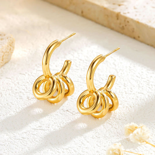 Retro Stainless Steel Irregular Line Ring Earrings