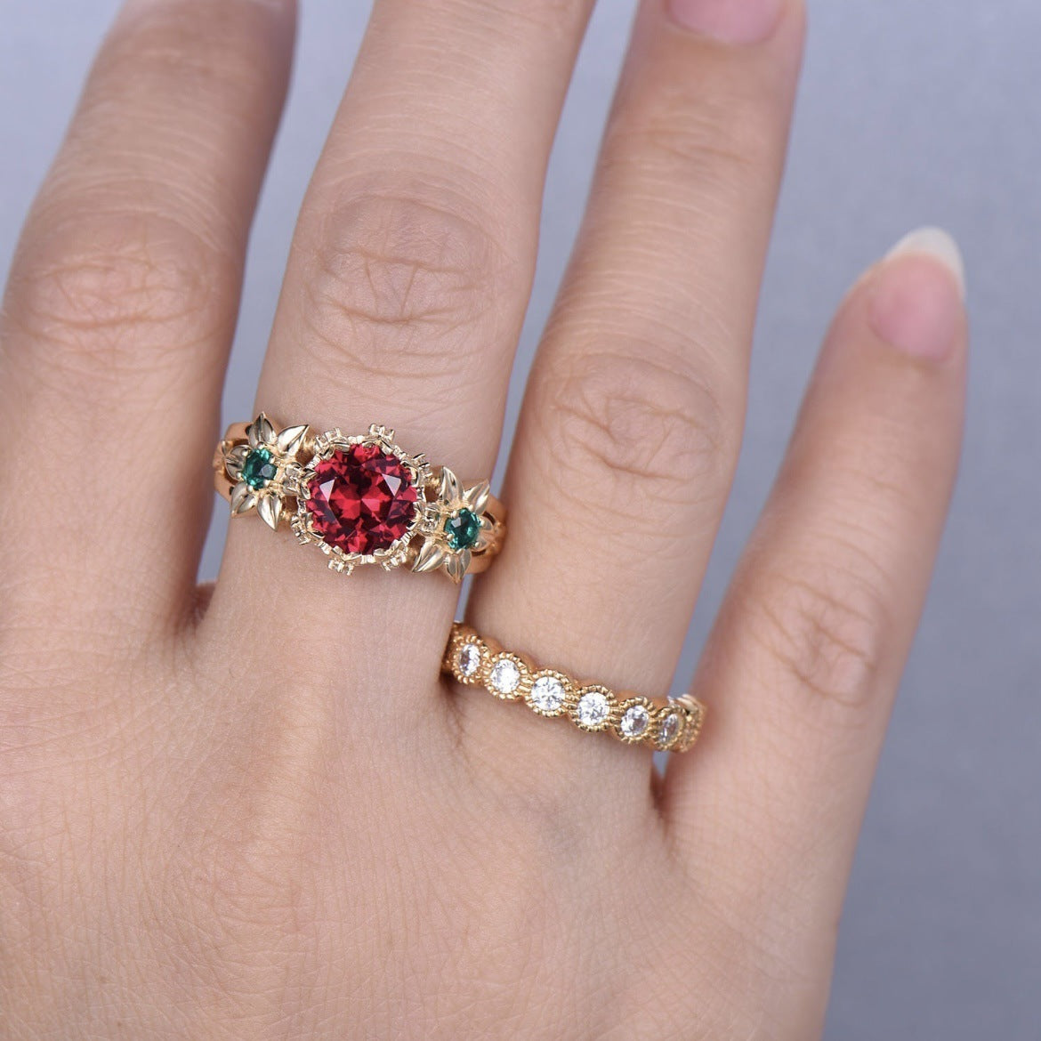 Flower Ring Gold-plated Inlaid Red