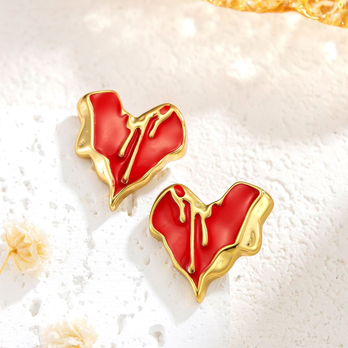 Liquid Irregular Heart-shaped Dripping Stud Earrings Women