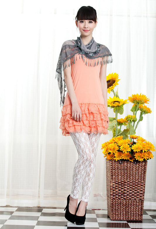 Transparent Hollow Rose Lace Ankle-length Black Leggings