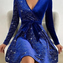 Solid Color Sequined Velvet Dress