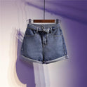 High waist student denim shorts