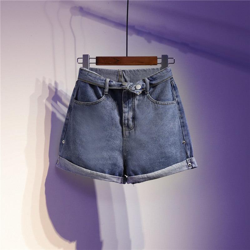 High waist student denim shorts