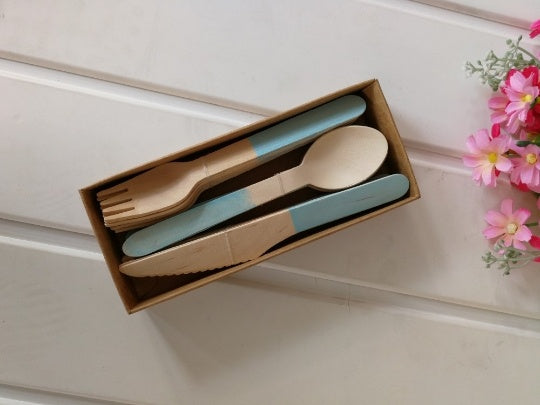 24pcs / set disposable wooden cutlery set