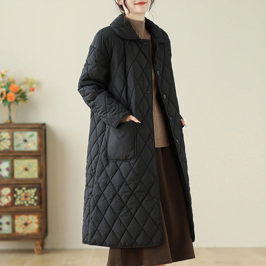 Women's Slim-fit Mid-length Black Quilted Cotton-padded Jacket