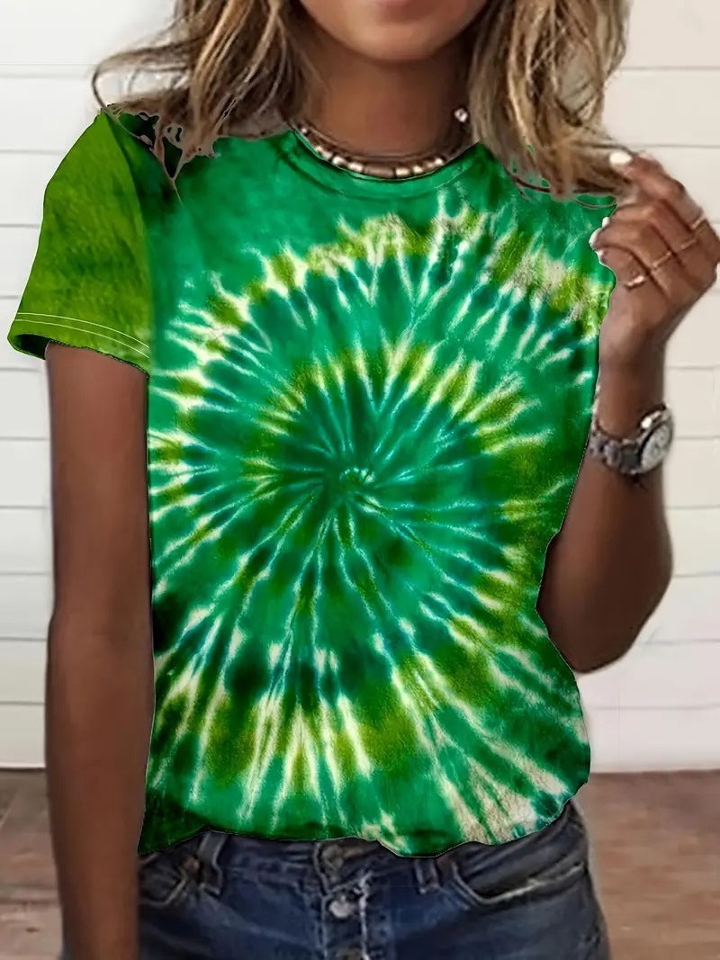 Spring And Summer Tie-dye Casual Round Neck Short Sleeves