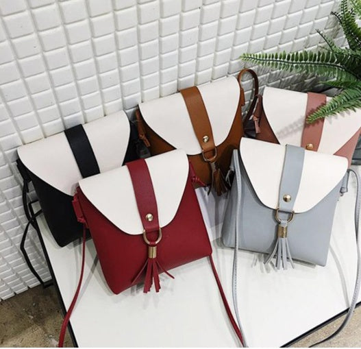 New Korean version of the contrast color female shoulder diagonal package PU soft face ladies bag