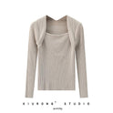 Women's Long-sleeved Knitted Bottoming Shirt Trendy Fake Two Pieces