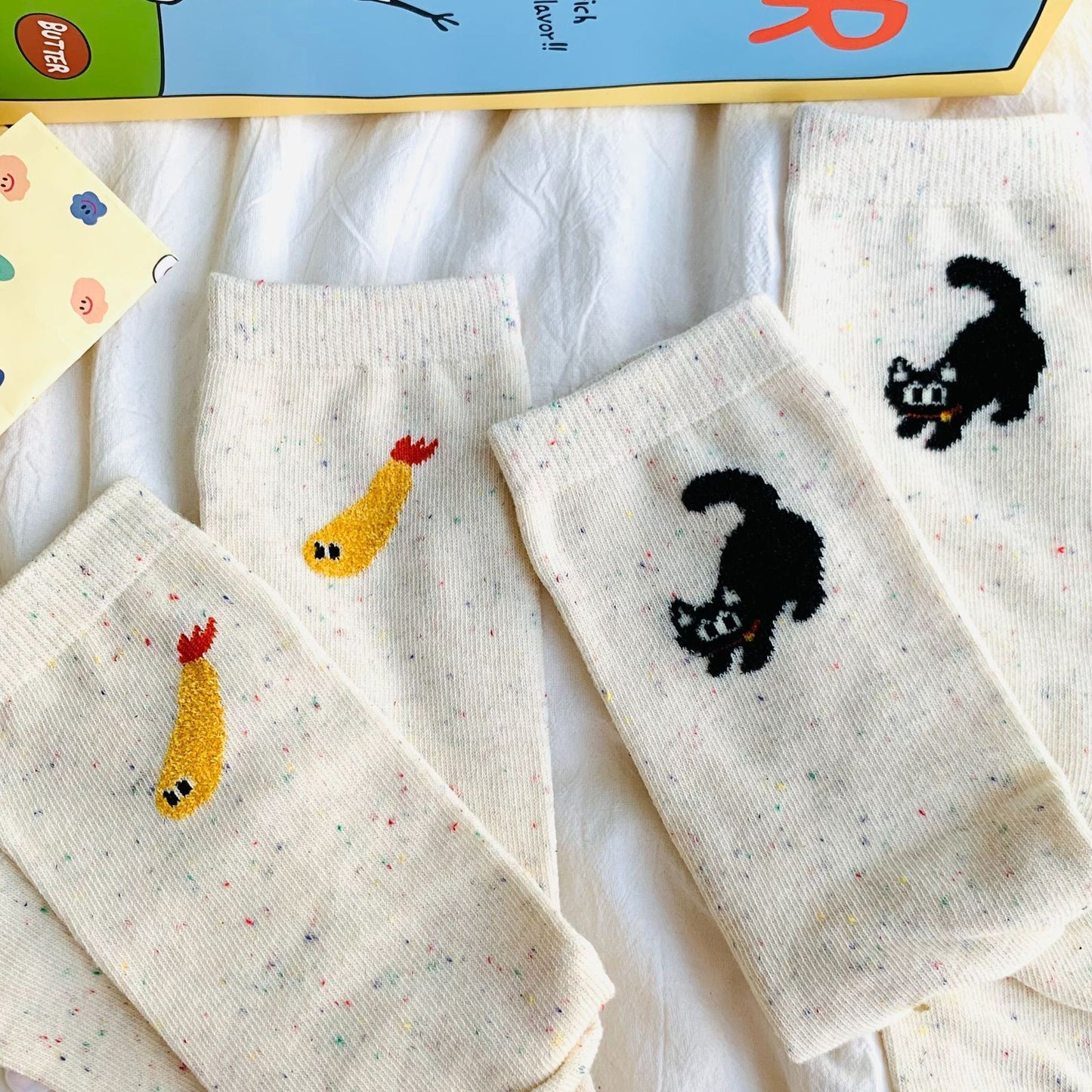 Spring And Autumn New Cute Illustration Heel Flocking Color Dots Tube Socks