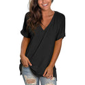 V-neck Solid Color Short-sleeved Top Loose Women's T-shirt