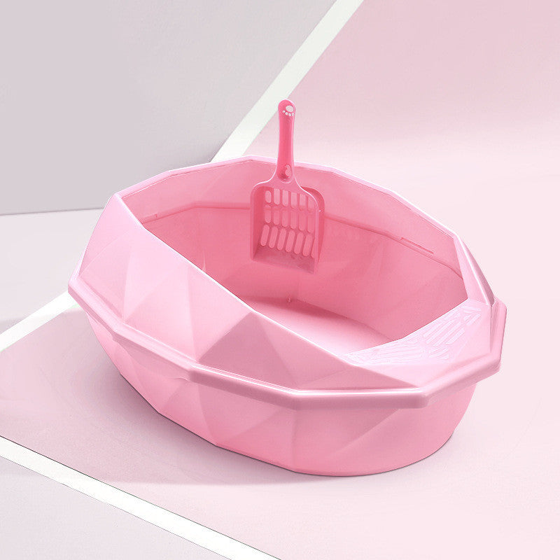 Plastic Anti-sputtering Diamond-shaped Semi-enclosed Cat Litter Box