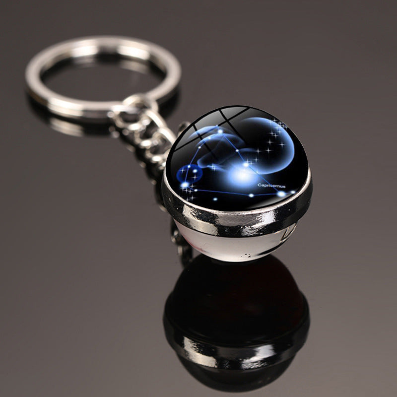 Starry Sky Twelve Constellation Keychain Time Gemstone Double Sided