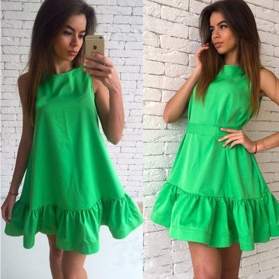 Loose Round Neck Sleeveless Pleated Dress