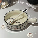 Cute Ceramic Bowl Cow Handle Bowl Long Handle Spoon