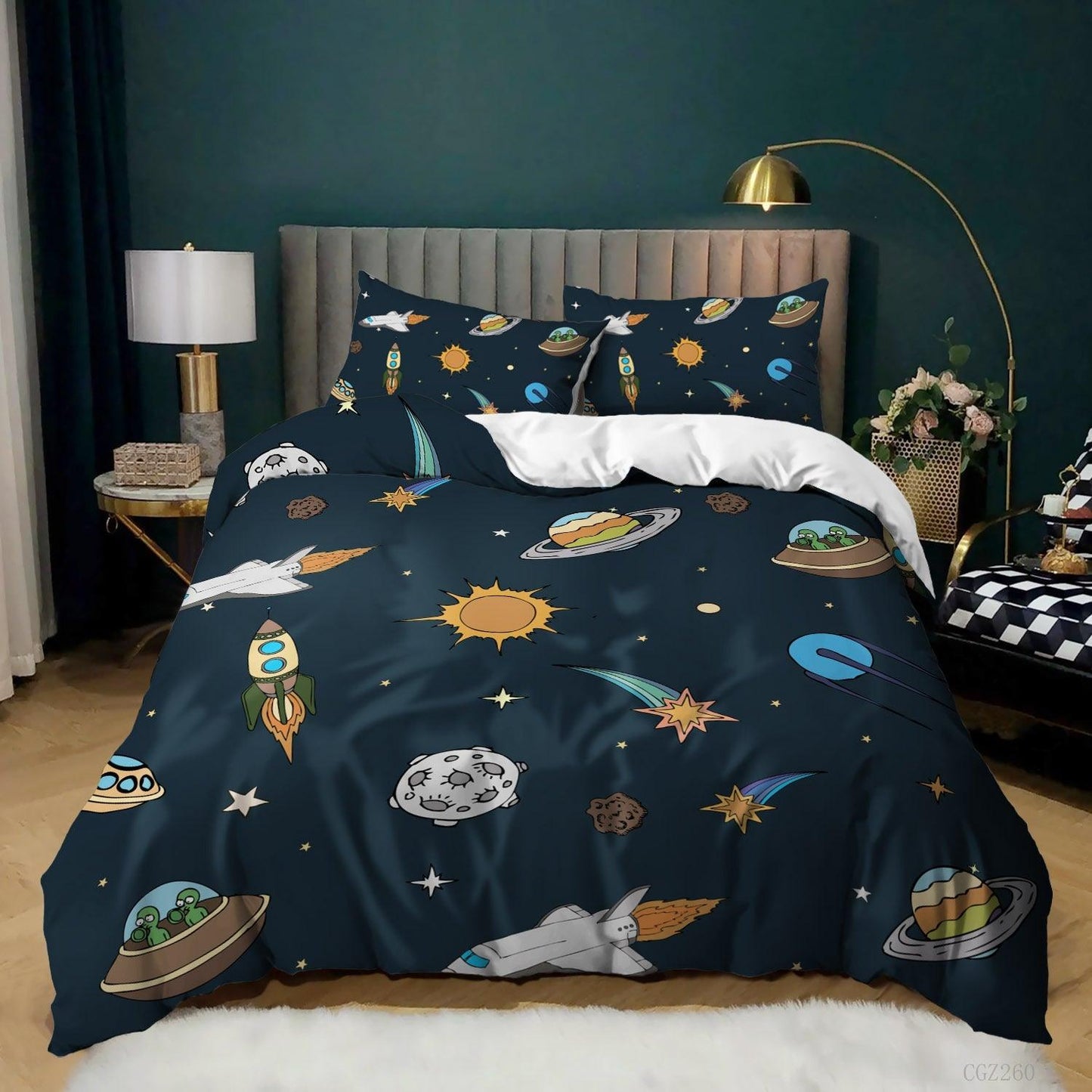 Spaceship Rocket Pattern Down Quilt Cover Suit Digital Printing Bedding For Kids Bedroom