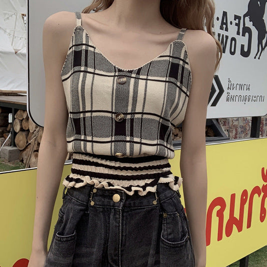 Thin Sleeveless Sleeveless Inner Top Plaid Base Shirt