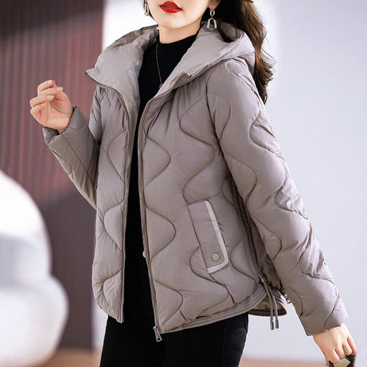 New Shiny Fashion Western Style Slimming Thin Hood Cotton-padded Coat For Women