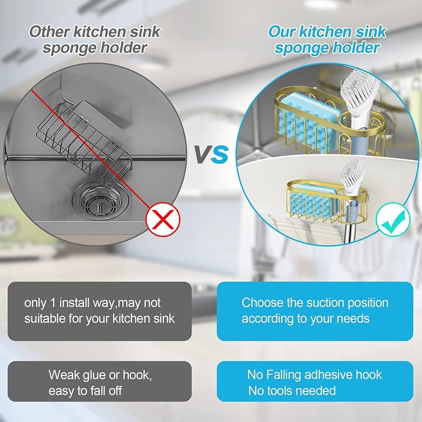 Kitchen Utensils Wall Mounted Suction Cup Type Non Perforated Sink Sponge Drain Rack