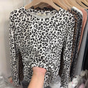 Fashionable Leopard Print Long Sleeve All-match Round Neck Bottoming Shirt