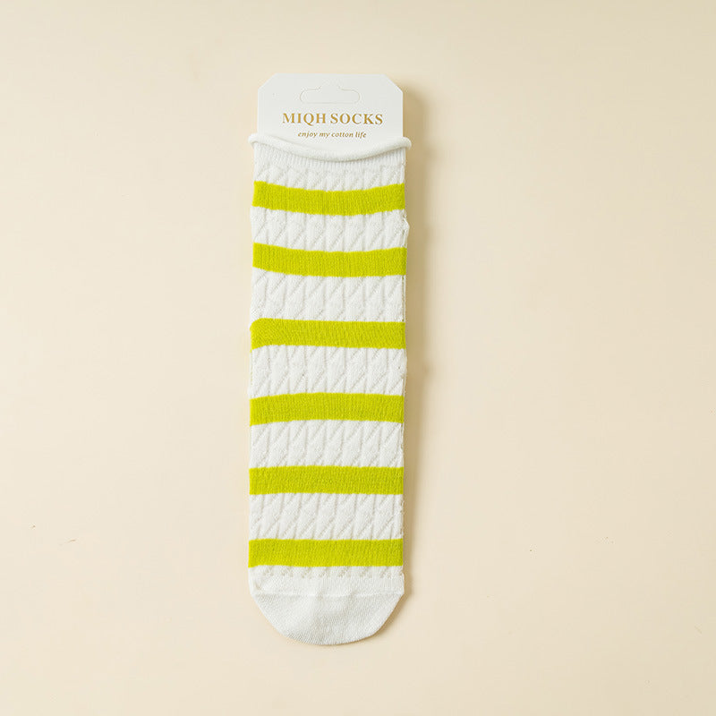 Elastic Kanekalon Striped Bunching Socks Women's Mid-calf Ins Breathable Mesh Loose Confinement Socks