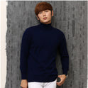 Knit Sweater Men High Neck Pullover Solid Color Slim Fit