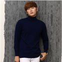 Knit Sweater Men High Neck Pullover Solid Color Slim Fit