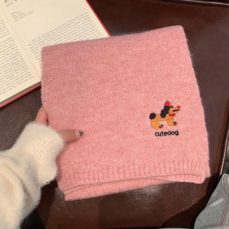Autumn And Winter Fashionable Warm Cartoon Cute Embroidered Puppy Scarf For Women