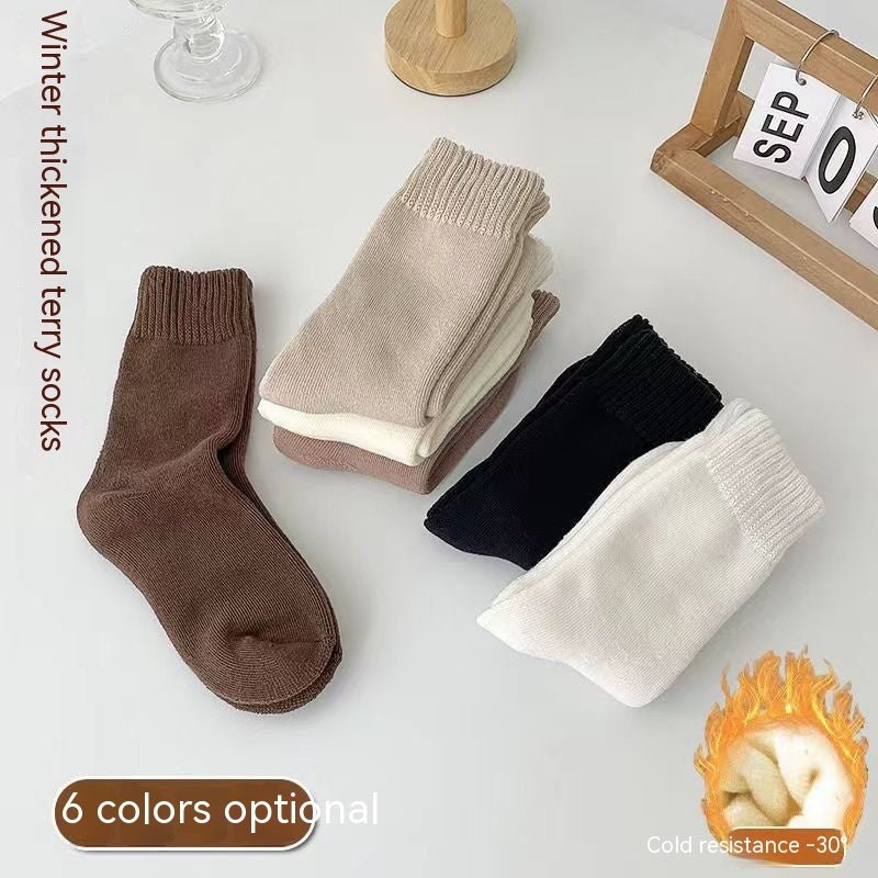 Women's Autumn And Winter Warm Plush Mid Length Socks