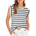 Round Neck Loose Short Sleeves T-shirt Striped Top Women's Vest