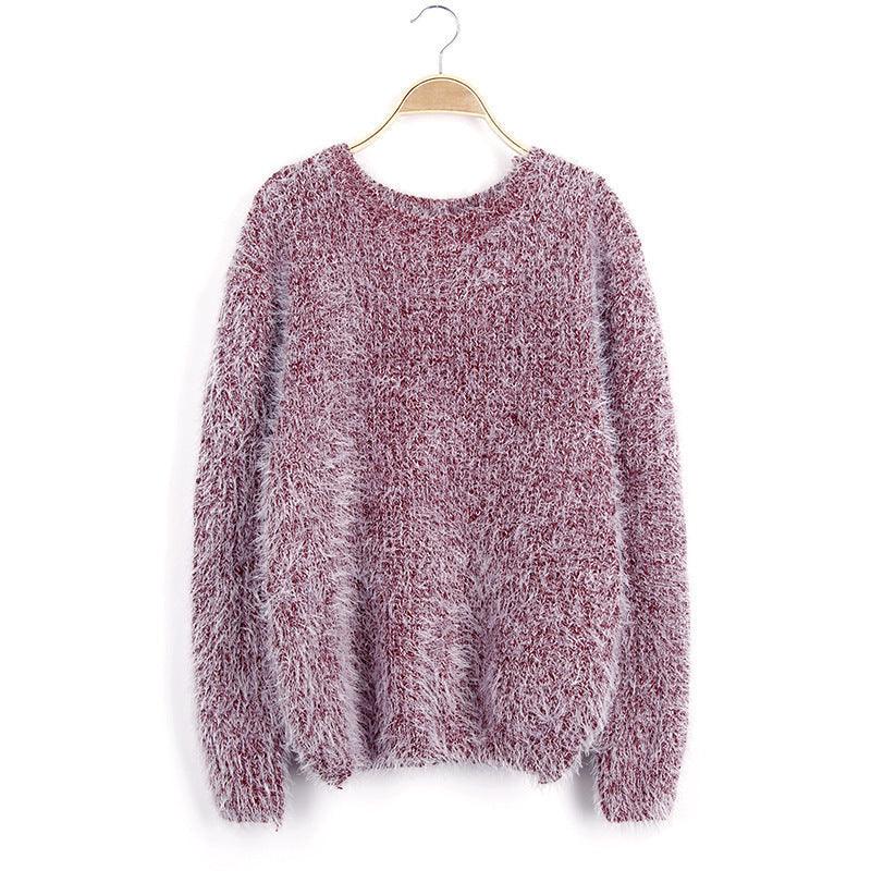 Women's Loose Candy Colored Mohair Pullover Sweater