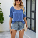 Loose Design Casual Short Sleeve Fashion Square Collar T-shirt