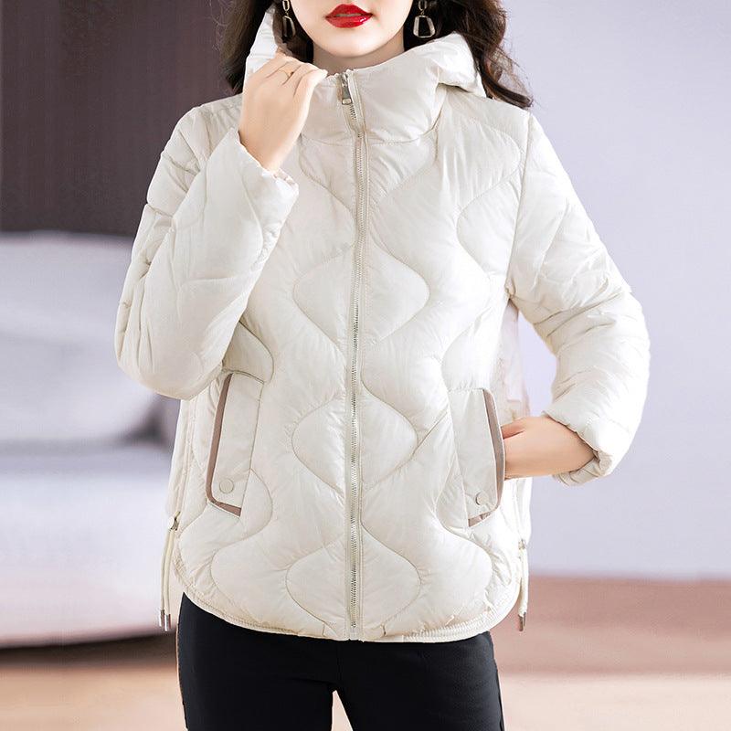 New Shiny Fashion Western Style Slimming Thin Hood Cotton-padded Coat For Women