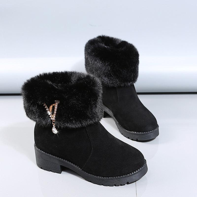 Short Boots With Velvet Padded Cotton Shoes