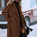 Autumn And Winter Solid Color Double Breasted Lace-up Woolen Coat