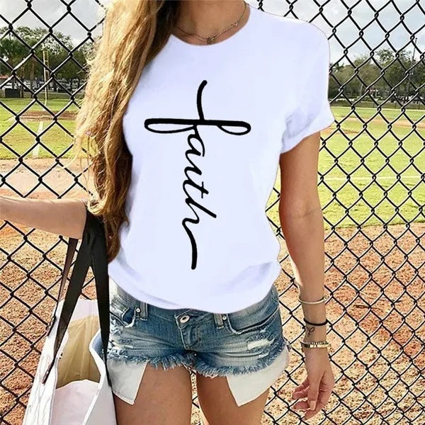 Letter Print Pattern Round Neck Short Sleeve T-shirt