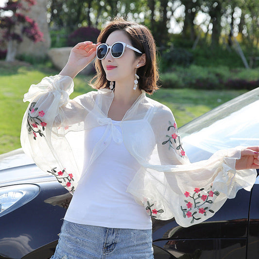 Korean embroidered chiffon sun protection clothing shawl